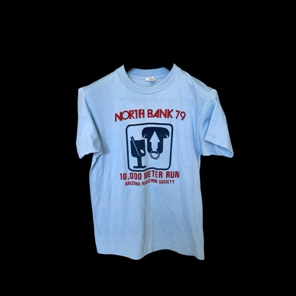 True Vintage 70s Hanes North Bank Arizona Tee T Shirt Medium Blue 1979 Coors